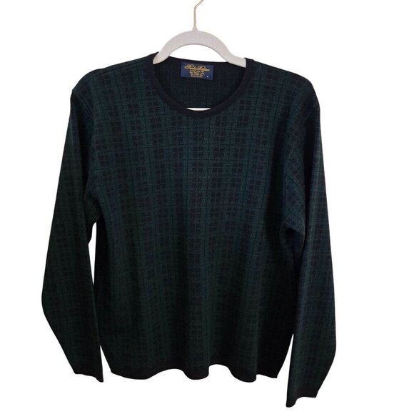 Brooks Brothers Green Navy Plaid Merino Wool Classic Crewneck Sweater Size M - Picture 1 of 4